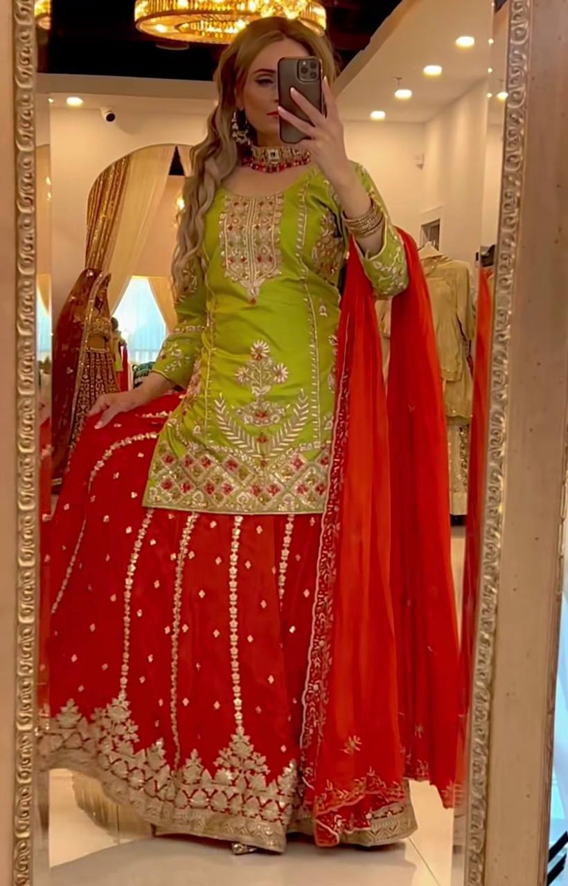 New Designer Heavy Chinnon Silk Plazzo Set With Dupatta-ND-5049
