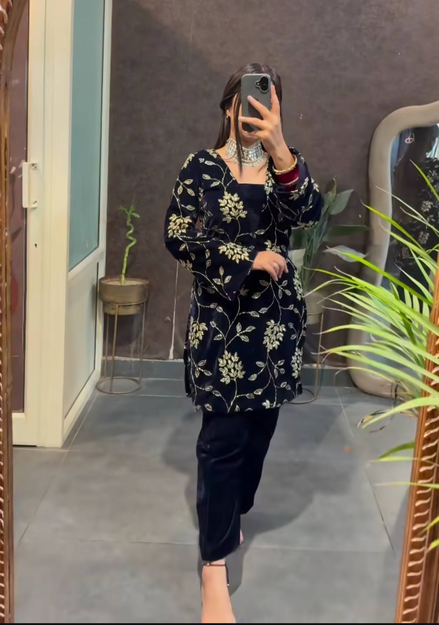 Pure Heavy Viscose Velvet with Multi Sequin Work & Dupatta