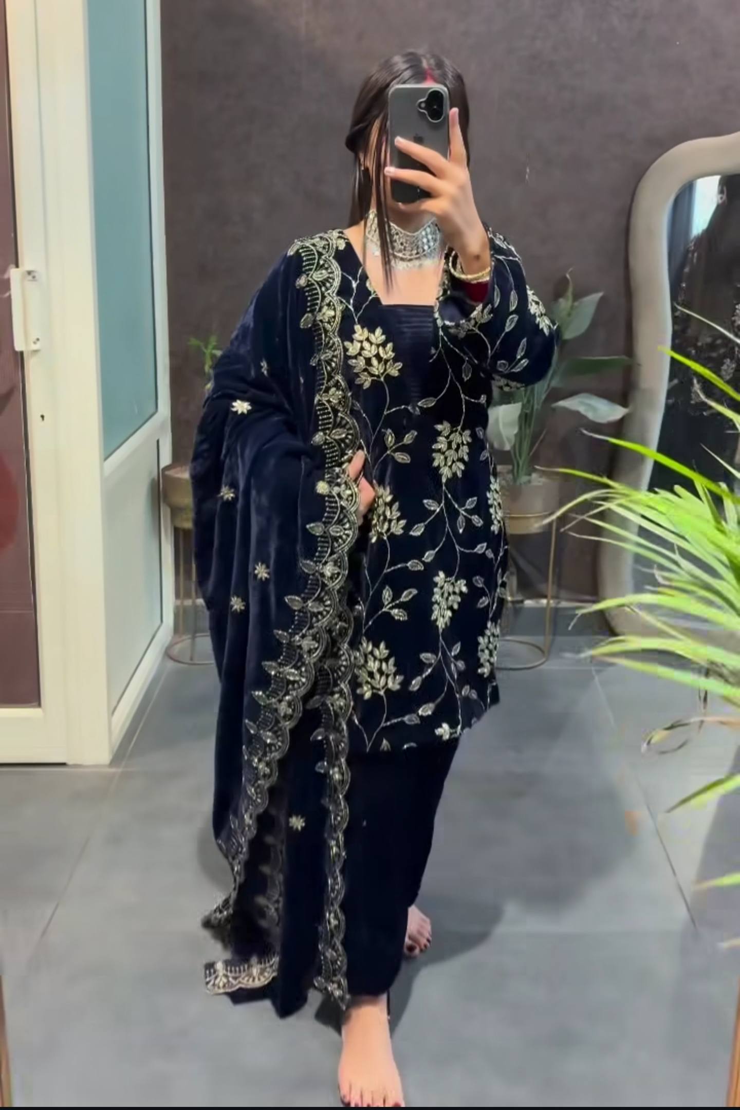 Pure Heavy Viscose Velvet with Multi Sequin Work & Dupatta