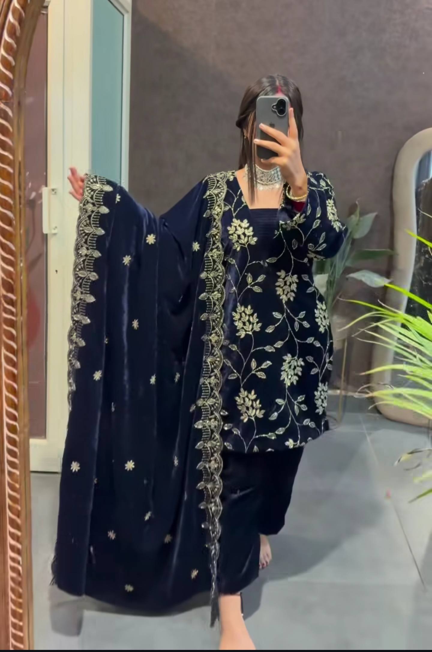 Pure Heavy Viscose Velvet with Multi Sequin Work & Dupatta