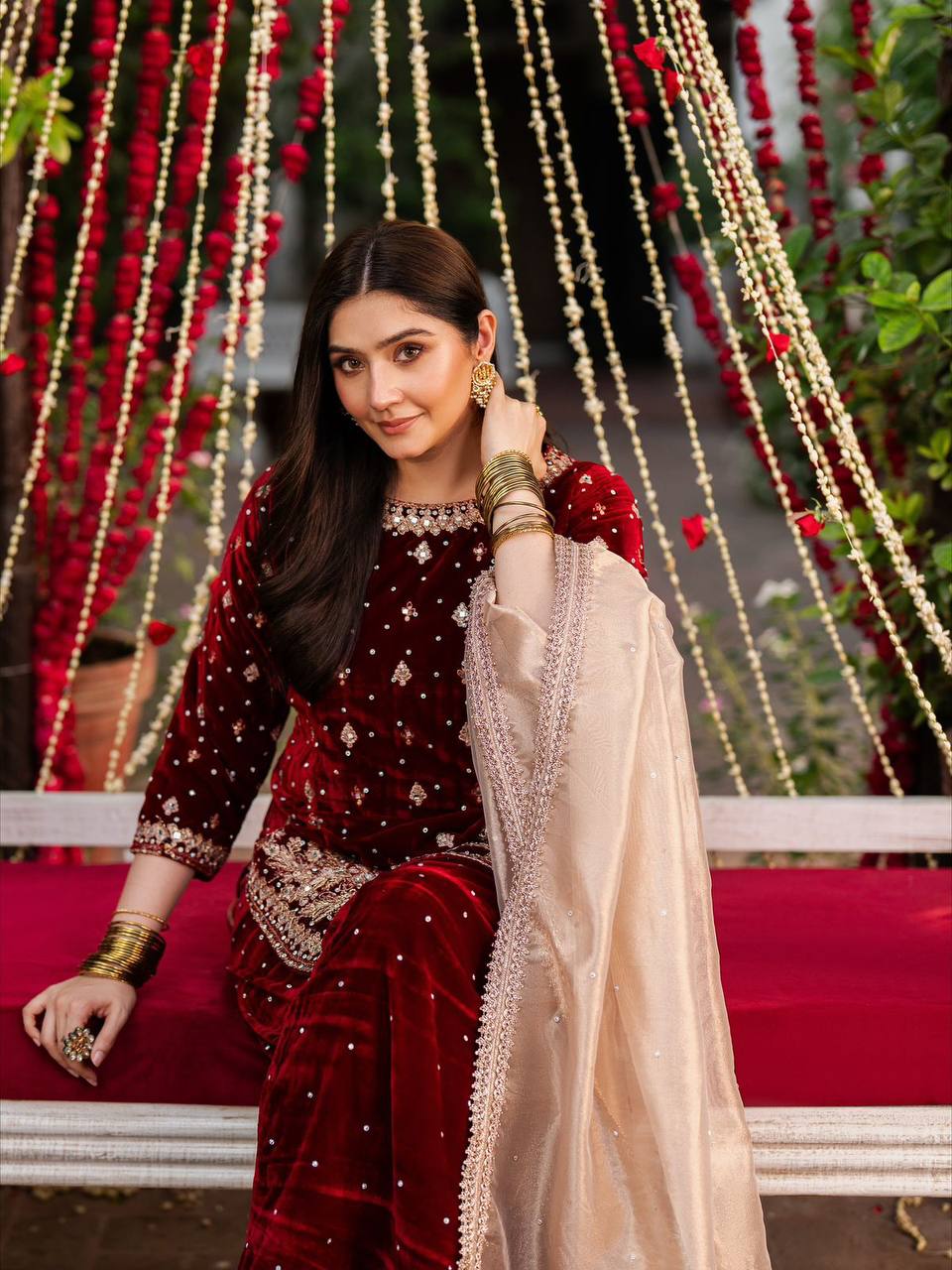 NEW DESIGNER PARTY WEAR HEAVY VISCOSE VELVET TOP WITH SHRARA