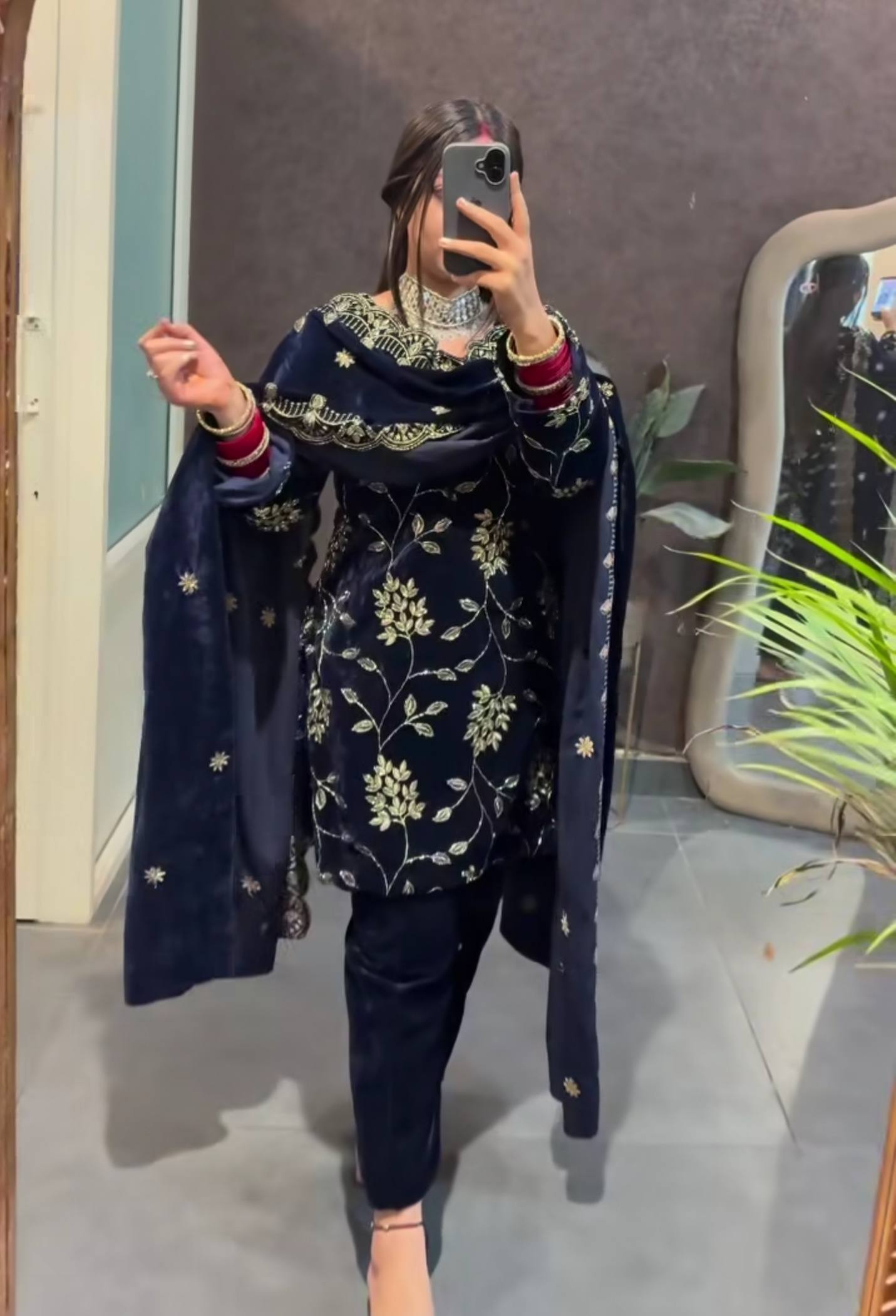 Pure Heavy Viscose Velvet with Multi Sequin Work & Dupatta